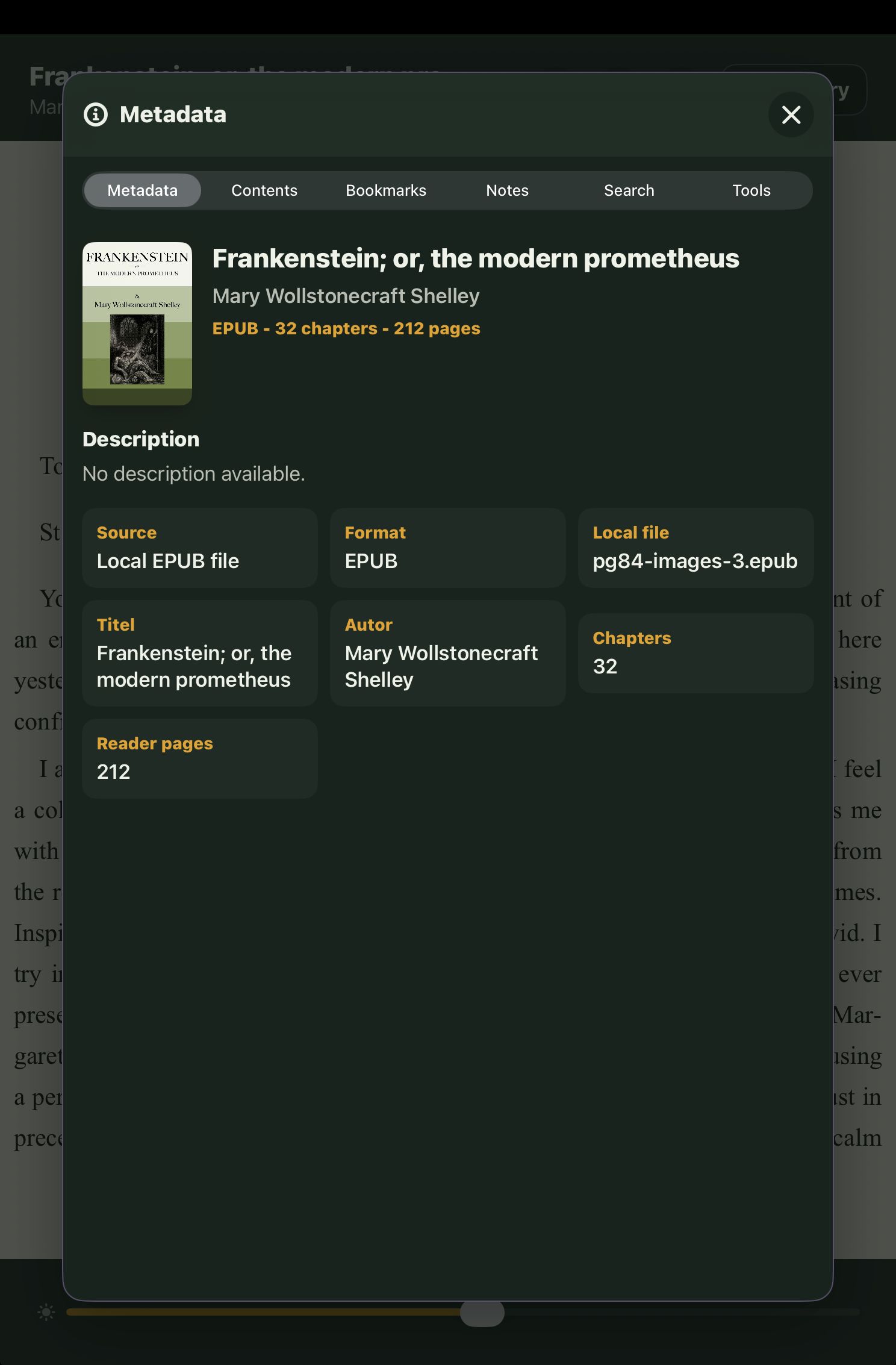 CoreNode Reader metadata panel